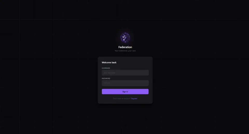 Federation client login screen