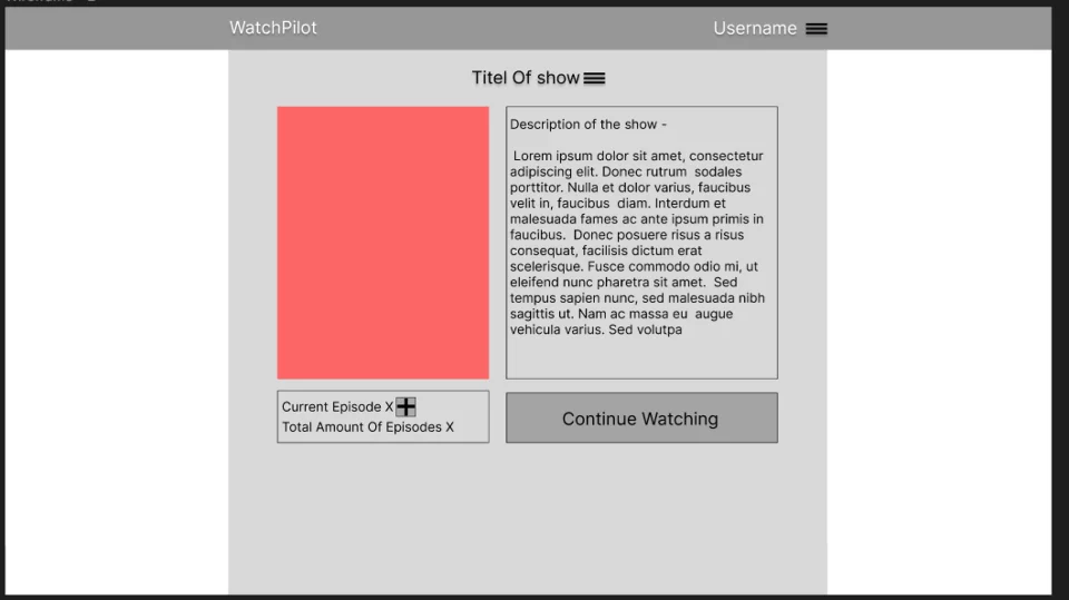 Wireframe of the show detail page