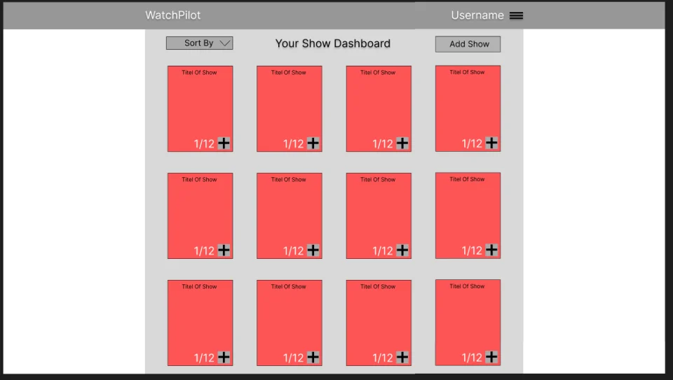 Wireframe of the show dashboard