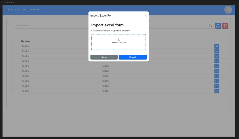 Figma design of the Excel import dialog