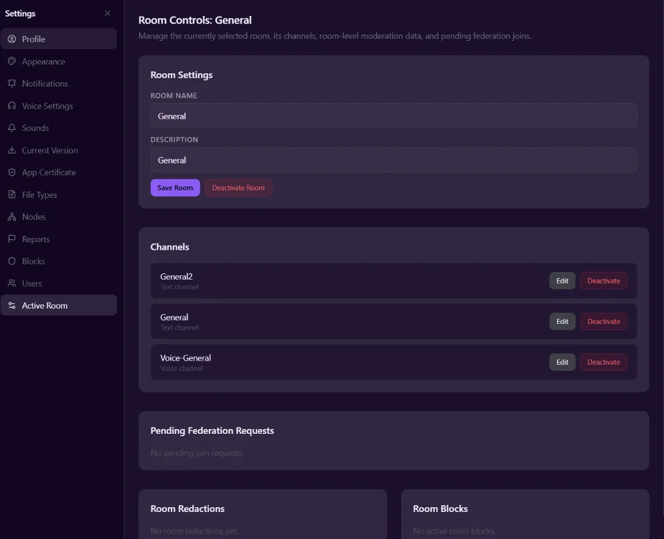 Room control settings